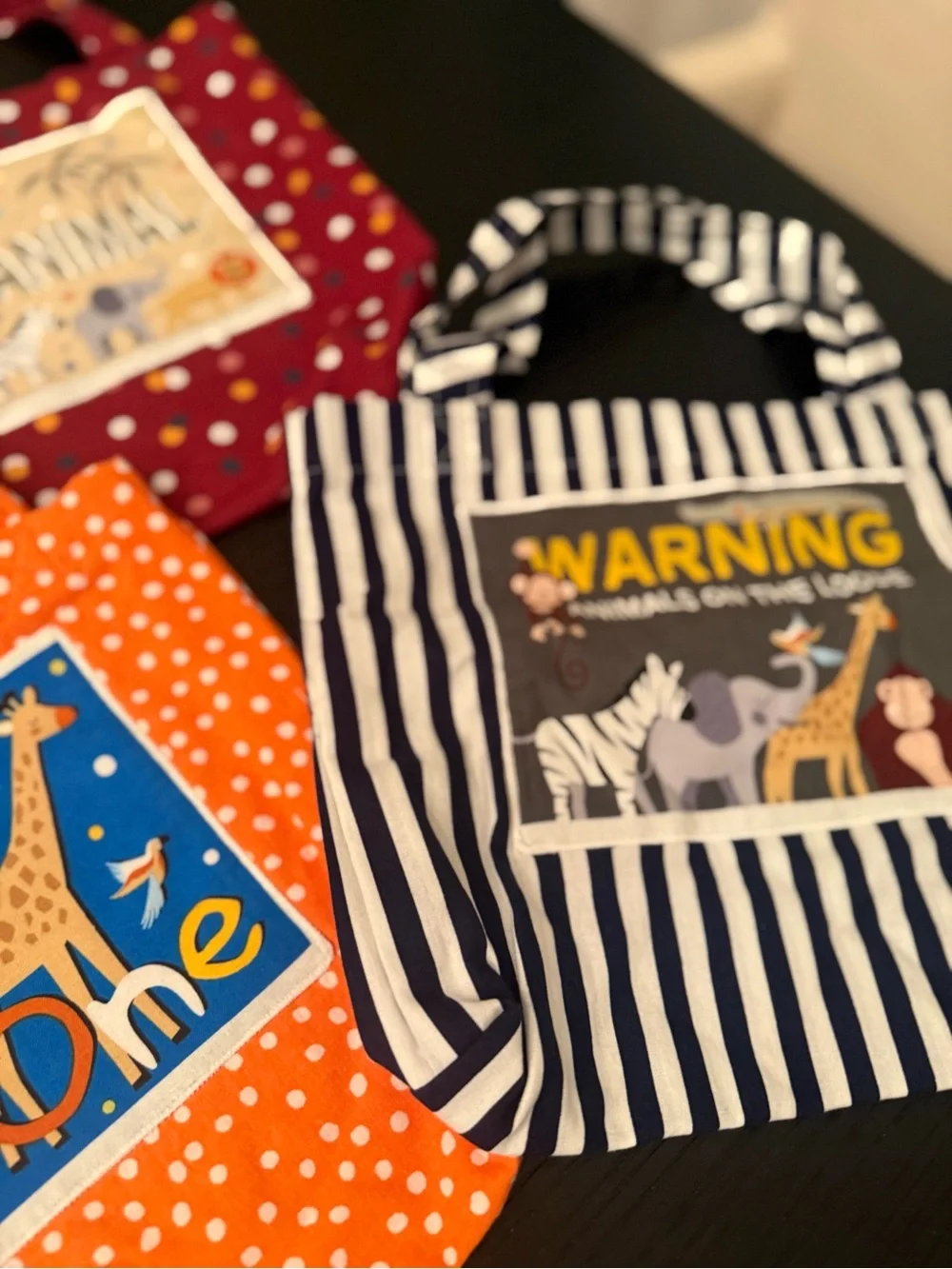 Handmade Totes Bundle of (5) Kids Totes Jungle Safari Zoo Theme Party Favors